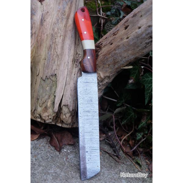 Couteau de Cuisine Damas Lame Tanto Reverse 256 Couches Manche R�sine Fabr Artisanale
