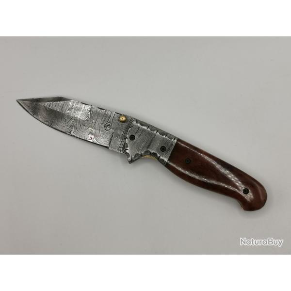 Couteau de Poche en Damas Le ROUSSANO - Coutellerie Artisanal HOSTEEL Couteaux Pliant de Collection