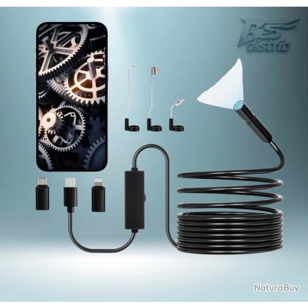 Cam�ra Endoscopique Semi-rigide 5 m Android et iOS, avec 8 Lumi�res �tanche IP67
