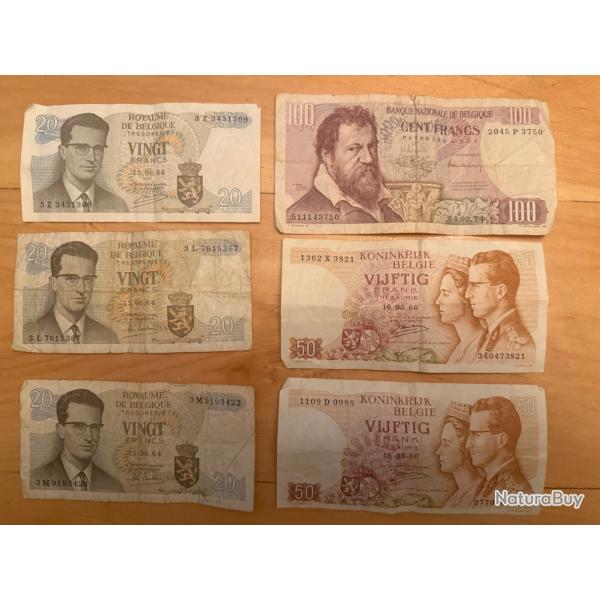 Lot de 6 billets belge anciens