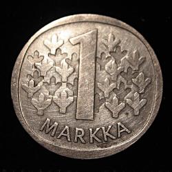 Finlande , piece de 1 markka 1965 argent 34%  diametre 23,9mm