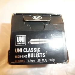 ogives RWS uni classic cal 30 /180 grs