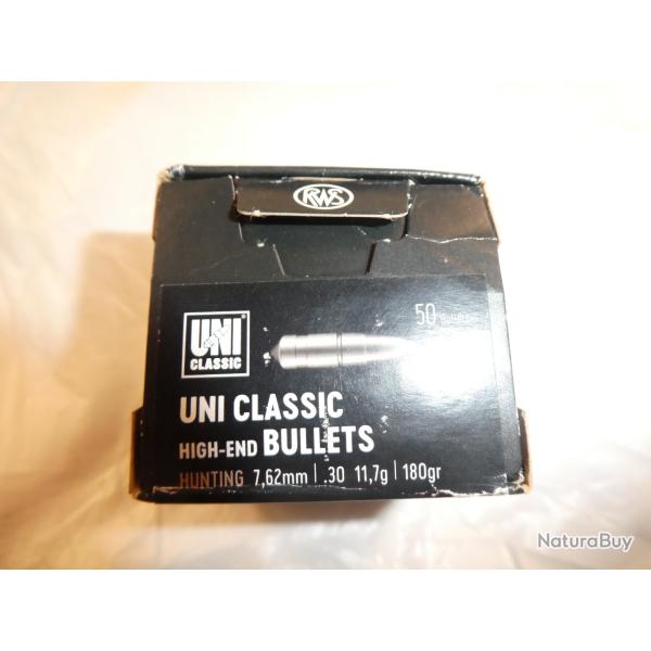 ogives RWS uni classic cal 30 /180 grs