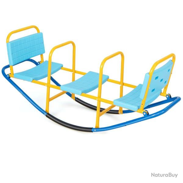 Balan�oire � bascule pour 3 enfants 136 x 39 x 60 cm s�curit� renforc�e ambiance cosy en acier bleu