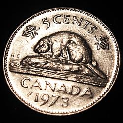 Canada piece de 5 cents "castor" 1973  Elizabeth II ttb