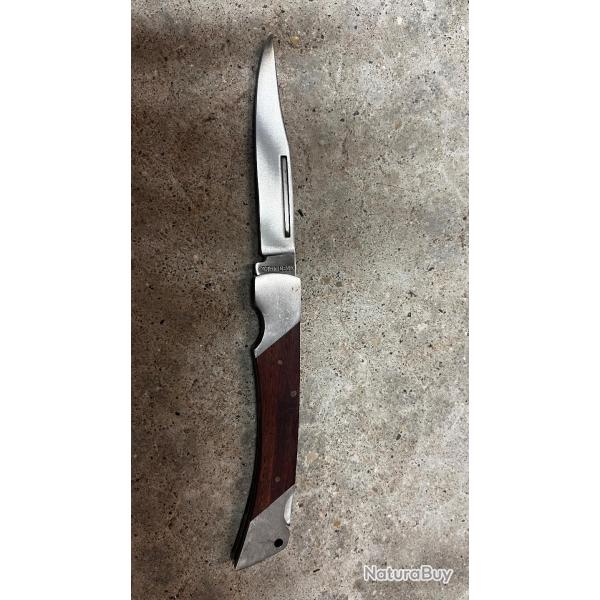 Couteau pliant manche bois +�tui ceinture