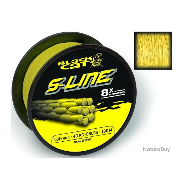 Tresse pour silure BLACK CAT S-line jaune 0.38mm 40kg 250m
