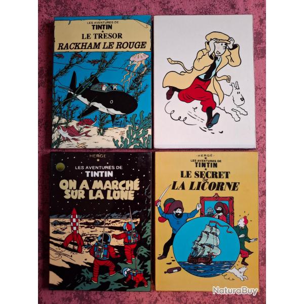 Lot de 4 tableaux peints � la main et laqu�s Tintin