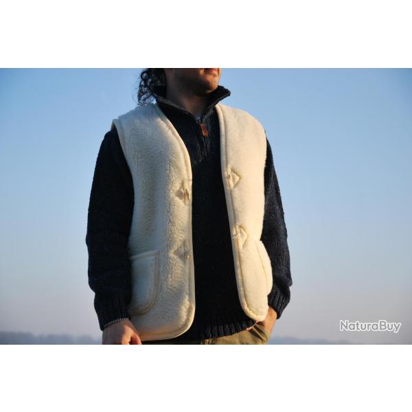 Gilet de Berger sans manches pure laine boutons brandebourg blanc �cru