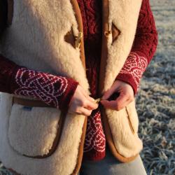 Gilet de Berger chaud pure laine boutons brandebourg beige L (large)