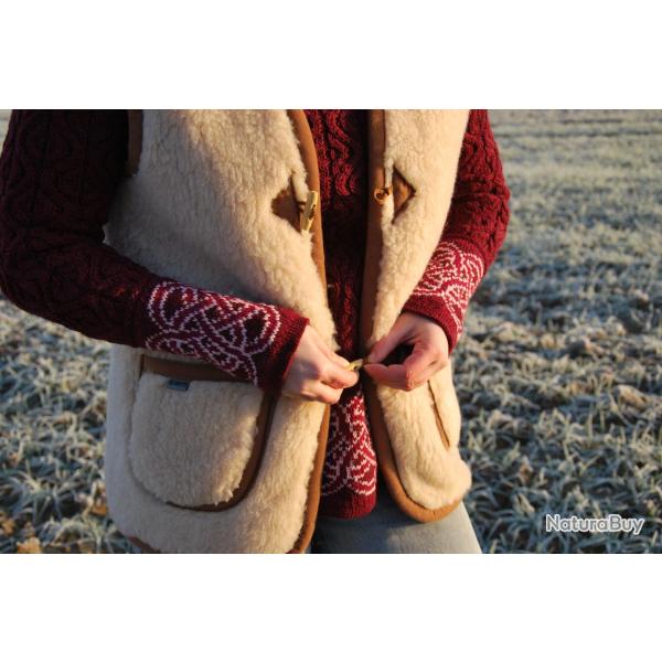 Gilet de Berger chaud pure laine boutons brandebourg beige L (large)
