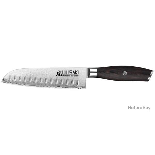 Couteau Santoku - S�rie San Mai 10Cr15 - Lame 170mm - Manche Pakkawood Wusaki
