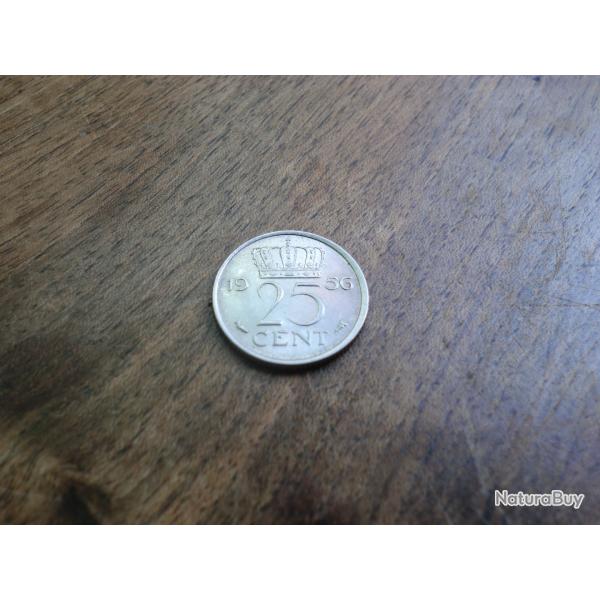 monnaie pays bas 25 cent  1956