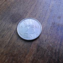 monnaie pays bas 25 cent  1955