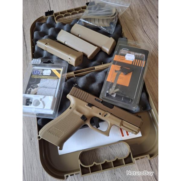 GLOCK 19X 9X19 COYOTE Comme NEUF ! + PERFORMANCE TRIGGER + Hausses et guidons LPA pour Glock