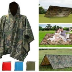 3 en 1 Poncho Imperm&eacute;able Polyvalent Manteau de Pluie - Tente Tapis de sol Auvent LIVRAISON OFFERTE