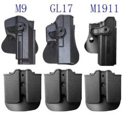 Holster &eacute;tui Pistolet Revolver COLT BERETTA GLOCK Droitier + Porte 2 Chargeurs LIVRAISON OFFERTE