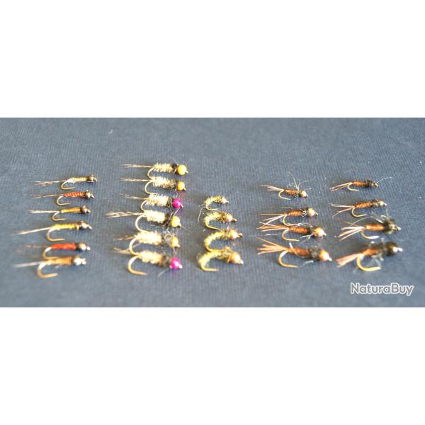 Lot de 24 nymphes taille 12 � 18. Bille tungst�ne