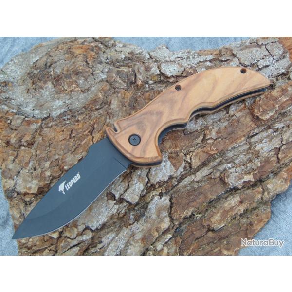 Couteau de poche pliant easygrip leopard - manche bois de teck - acier inox
