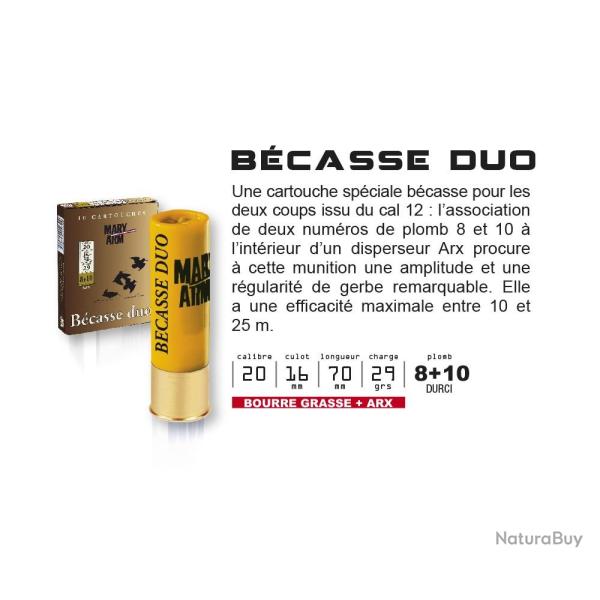 Cartouches MARY ARM BECASSE DUO Calibre 20/70 30grs N�8-10 arx