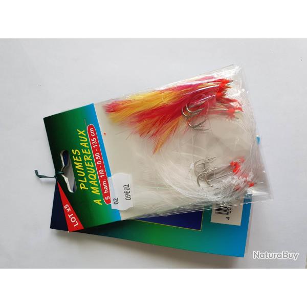 Lot de 2 paquets X 5 bas de ligne Plumes Maquereaux 5 ham 1/10 - 0.50 135 cm