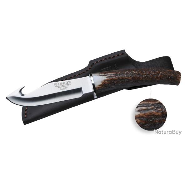 Couteau de chasse skinner � manche bois de cerf et lame de 11 cm