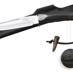 Couteau de chasse &agrave; manche en bois de cerf et lame de 16 cm