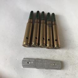 VENDU PAR LE-CUIRASSIER N&deg; 14 CLIP DE 5 BALLES DE CALIBRE 7,5 TIR R&Eacute;DUIT OGIVE VERTES NEUTRALISEES