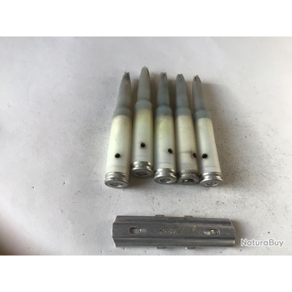 VENDU PAR LE-CUIRASSIER N� 15 CLIP DE 5 BALLES DE CALIBRE 7,5 TIR A BLANC NEUTRALISEES