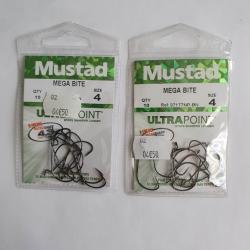 Lot 2 paquets 10 Hame&ccedil;ons non mont&eacute; M&eacute;ga Bite N&deg;4 Marque MUSTAD