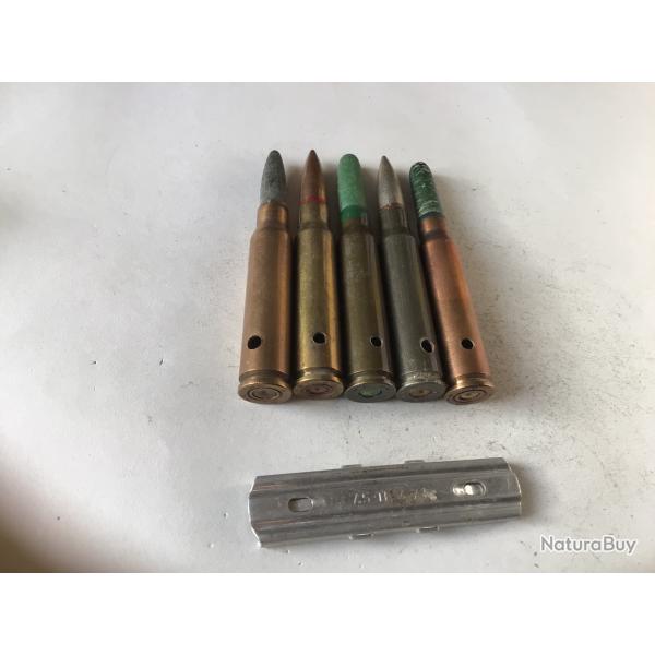 VENDU PAR LE-CUIRASSIER N� 17 CLIP DE 5 BALLES DIFF�RENTES DE CALIBRE 7,5  NEUTRALISEES