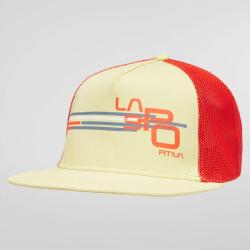 Chapeau cube ray&eacute; S, Zeste/Tomate cerise