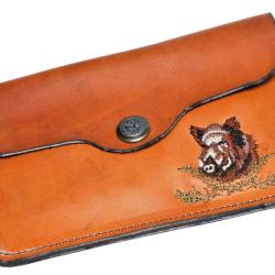 Pochette &agrave; balle en cuir de vachette brod&eacute;e sanglier