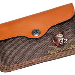 Pochette &agrave; balle toile et cuir vachette 10 tubes brod&eacute;e sanglier