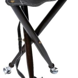 Tr&eacute;pied Januel en bois - dessus cuir et pic m&eacute;tallique amovible - 65 cm