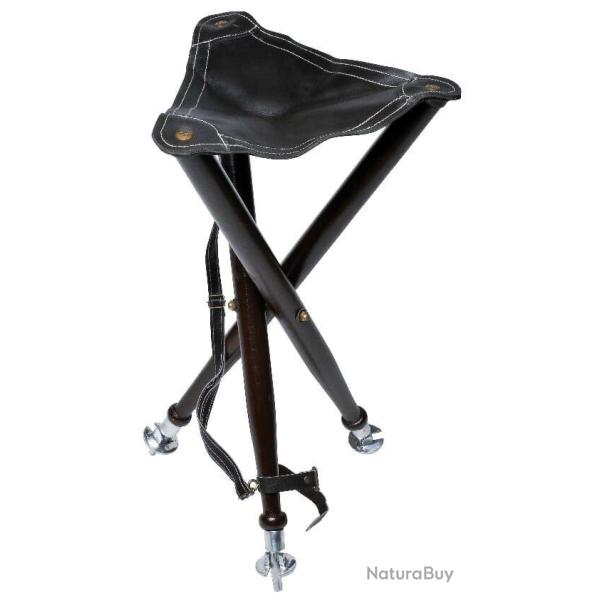 Tr�pied Januel en bois - dessus cuir et pic m�tallique amovible - 65 cm