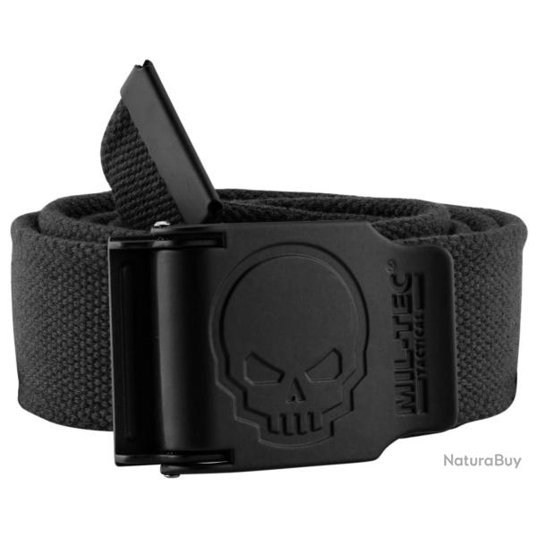 CEINTURE NOIRE BOUCLE TETE DE MORT 4CM X 130CM