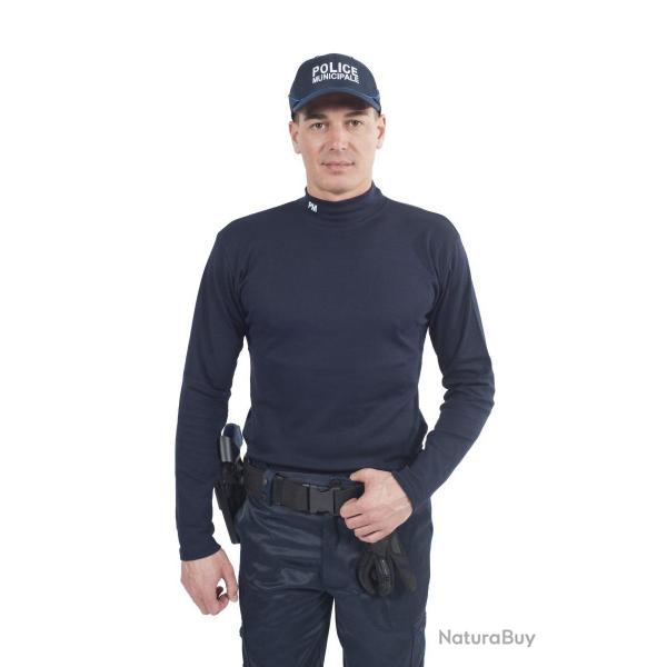 Sous-pull coton/�lasthane bleu marine broderie PM 2XL