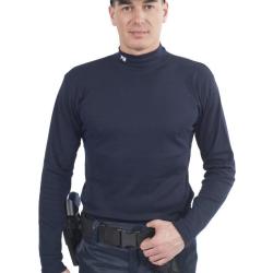 Sous-pull coton/&eacute;lasthane bleu marine broderie PM XS