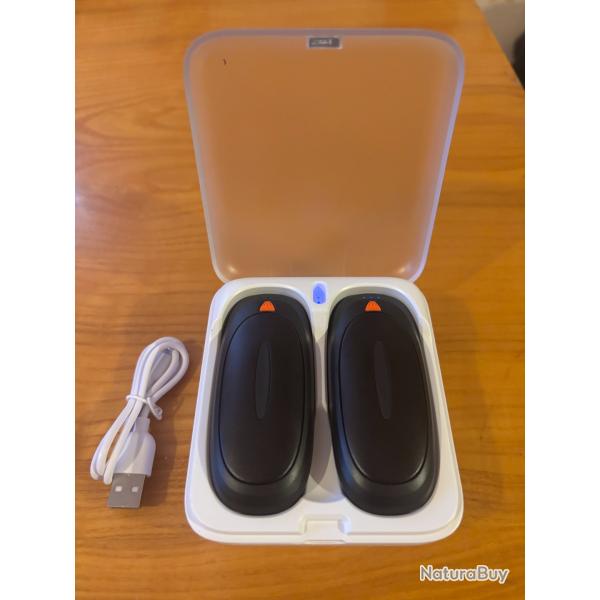Lot de 2 chauffe-mains rechargeables USB avec bo�tier de recharge - Id�al froid