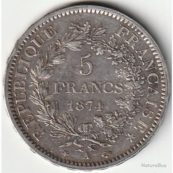 Monnaie ARGENT France 5 francs Hercule IIIe R�publique 1874 Paris