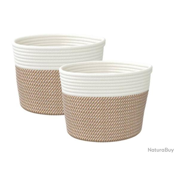 Paniers rangement coton marron blanc �24x18 cm pliables avec poign�es