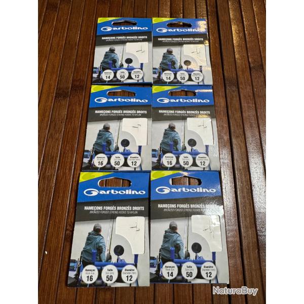 LOT P�CHE 60 HAME�ONS GARBOLINO Bas de Ligne 50 cm FORG� BRONZ� DROITS TAILLE 14 et 16