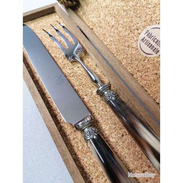 Coffret veneur  service � d�couper corne blonde v�ritable