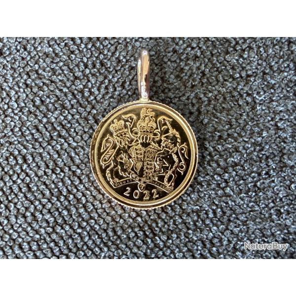 Pi�ce 1/4 souverain en or, mont� en pendentif - Royaume-Unis