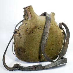 Gourde Militaire Fran&ccedil;aise Bidon Mod&egrave;le 1877 - wW1 / WW2 avec &eacute;tiquette nominative