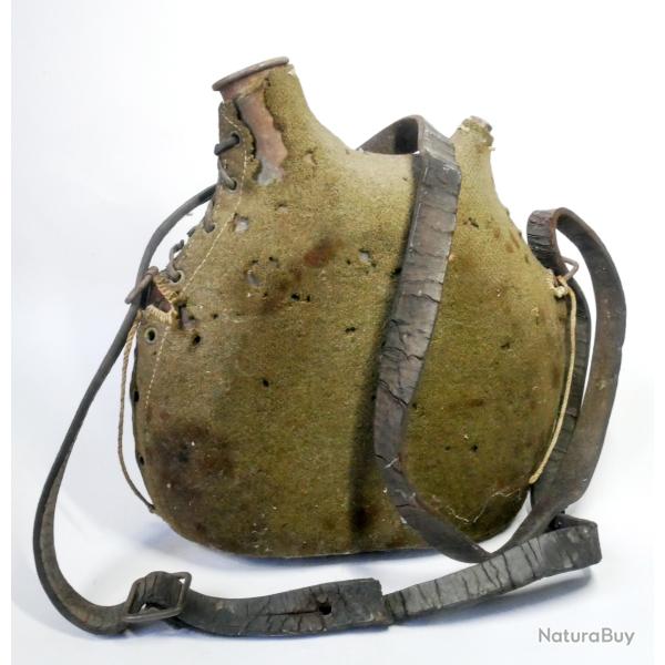 Gourde Militaire Fran�aise Bidon Mod�le 1877 - wW1 / WW2 avec �tiquette nominative