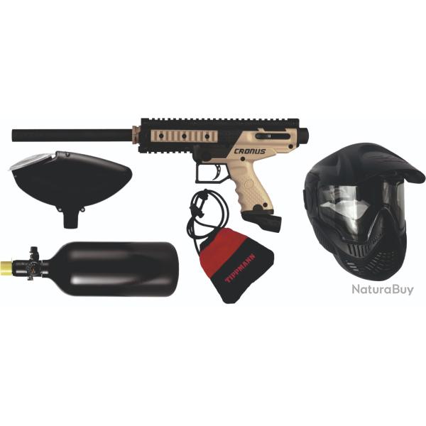 PACK lanceur TIPPMANN CRONUS BASIC Noir/Tan + Bouteille AIR 0,8L + Masque + Accessoires