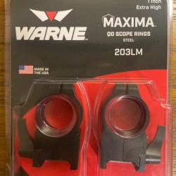 Colliers WARNE 1" d&eacute;tachables pour rail Weaver Picatinny - Extra hauts