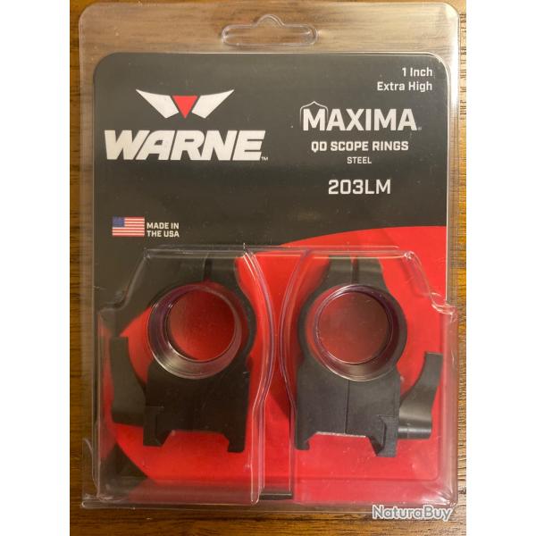 Colliers WARNE 1" d�tachables pour rail Weaver Picatinny - Extra hauts